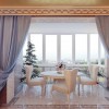 Clever Ideas To Broaden Admirable Minimalist Dining Room Designs: Marvellous Dining Room Curtain Designs Added With Four Wingback Dining Chairs And White Round Dining Table