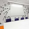 Designing Conference Room with Appealing Interior Ideas: Marvellous Wall Stickers And Purple Chairs For Simplistic Conference Room Decorations