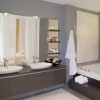 Creative Ideas Modifying Contemporary Bathroom Designs: Modern Bathroom Vanity And Rainfall Shower Head With Grey Wall