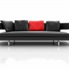 Fascinating Sofa Models for Adorable Living Room Interior: Modern Black Sofa Combined With Red Pillow For Interior Design Living Room