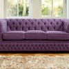 Fascinating Sofa Models for Adorable Living Room Interior: Purple Tufted Sofa Combined With Wooden Side Table And Furry Rugs For Elegant Living Room Design