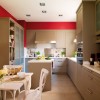 Surprising Modern Kitchen Design with Red and Beige Details: Red Beige Kitchen With Minimalist Interior Design With Small Kitchen Island And Small Dining Room
