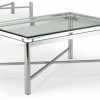 Appealing Coffee Glass Table with Contemporary Design: Silver And Glass Coffee Table Adorning Modern Living Room Decor