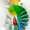 Awesome Rainbow Stairs Lead Your Colorful Way: Spiral Staircase Design With Colorful Or Rainbow Themes Embellishing Apartment Interior Design