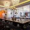 Clever Ideas to Broaden Admirable Minimalist Dining Room Designs: Two Luxury Crystal Chandeliers For Luxury Dining Room Design Coupled With Eighteen Dining Chairs And Dramatic Ceiling