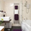 20 Marvelous Contemporary Bathroom Designs: Wall Mounted Towel Rack And Marvellous Washstand Also Extraordinary Bathtub Shower Adorning Modern Small Bathroom For Apartment