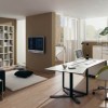 Idyllic Office Designs With Bright Interior Ideas: Wonderful Home Office Interior Design Embellished With White Shag Rug And Wall Shelving Units With Modern Office Chair And Flat Screen TV On The Wall
