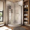Eye-catching Sliding Shower Doors for Elegant Bathroom: Wooden Wall Shelves And Sliding Shower Glass Doors With Wooden Flooring For Modern Minimalist Bathroom Design