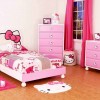 Lovely Interior Decorating Ideas of Girls’ Bedroom in Attractive Themes: Charming Girls' Bedroom Interior Design With Cute Hello Kitty Theme In Gradation Tone Of Light To The Bold Pink With Wooden Laminate Flooring