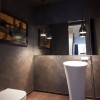 Marvelous Contemporary Home Portrays Simple Gallery: Contemporary White Washstand Plus Exotic Bathroom Lighting Adorning Minimalist Modern Bathroom Interiors
