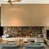 Attractive Exposed Stone Adorning Your Home Interior Design: Fascinating Stone Wall With Stunning Fireplace In Living Room Decorating Ideas With Appealing Furniture Set
