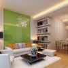 Inspiring Green Decor Ideas For Eco-friendly Drawing Room: Marvellous Green Wall Decor Also Contemporary Coffee Table As Well As Idyllic Wall Shelves Adorning Contemporary Interior Living Room