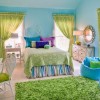 Elegant Bedroom Decors Soothing Modern Interior Details: Master Bedroom Interior Design Ideas For Girls With Green And Blue Colors Equipped With  Green Rugs And Two Blue Pouffe