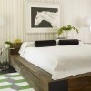 Elegant Bedroom Decors Soothing Modern Interior Details: Two Modern Bedside Tables For Cool Bedroom Designs With Green White Area Rugs Also Horse Painting On The Walls
